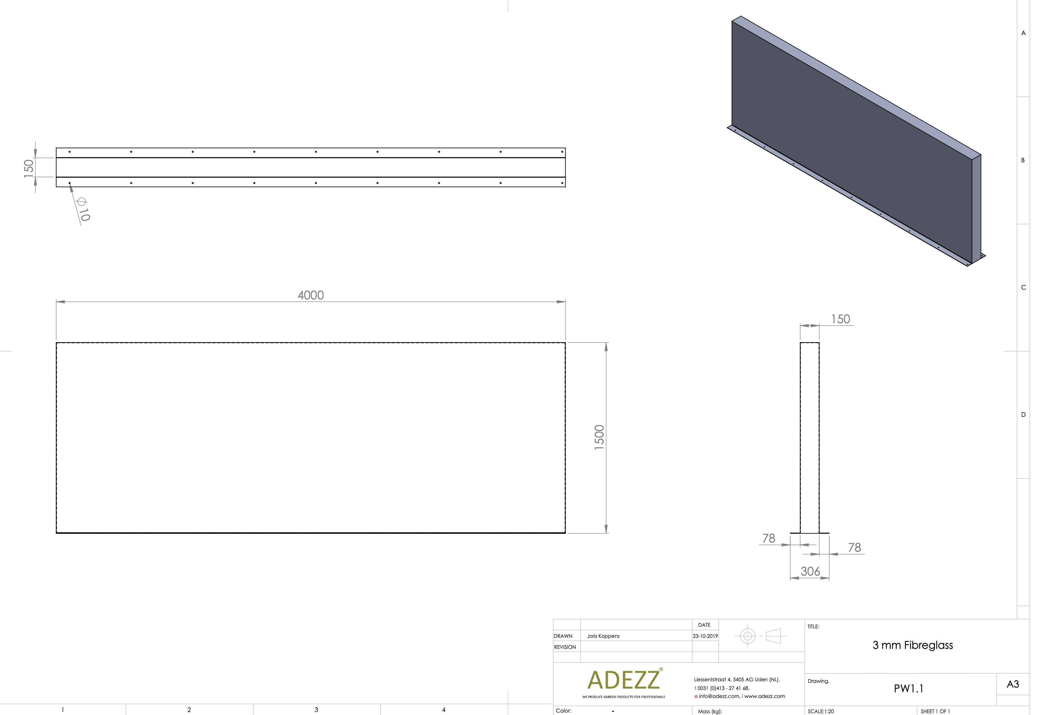 Adezz I Wand freistehend aus Fiberglas