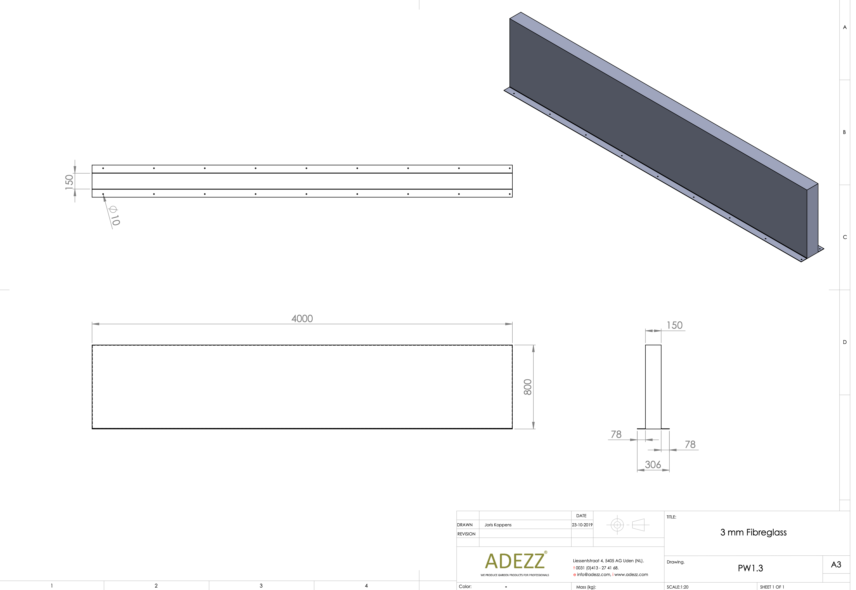 Adezz I Wand freistehend aus Fiberglas
