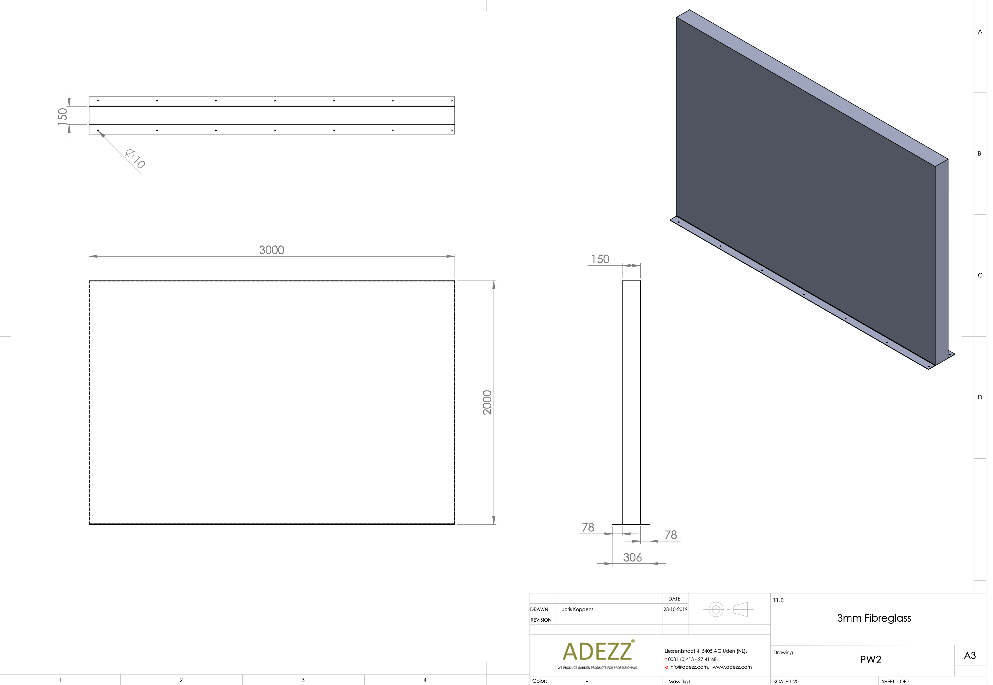 Adezz I Wand freistehend aus Fiberglas