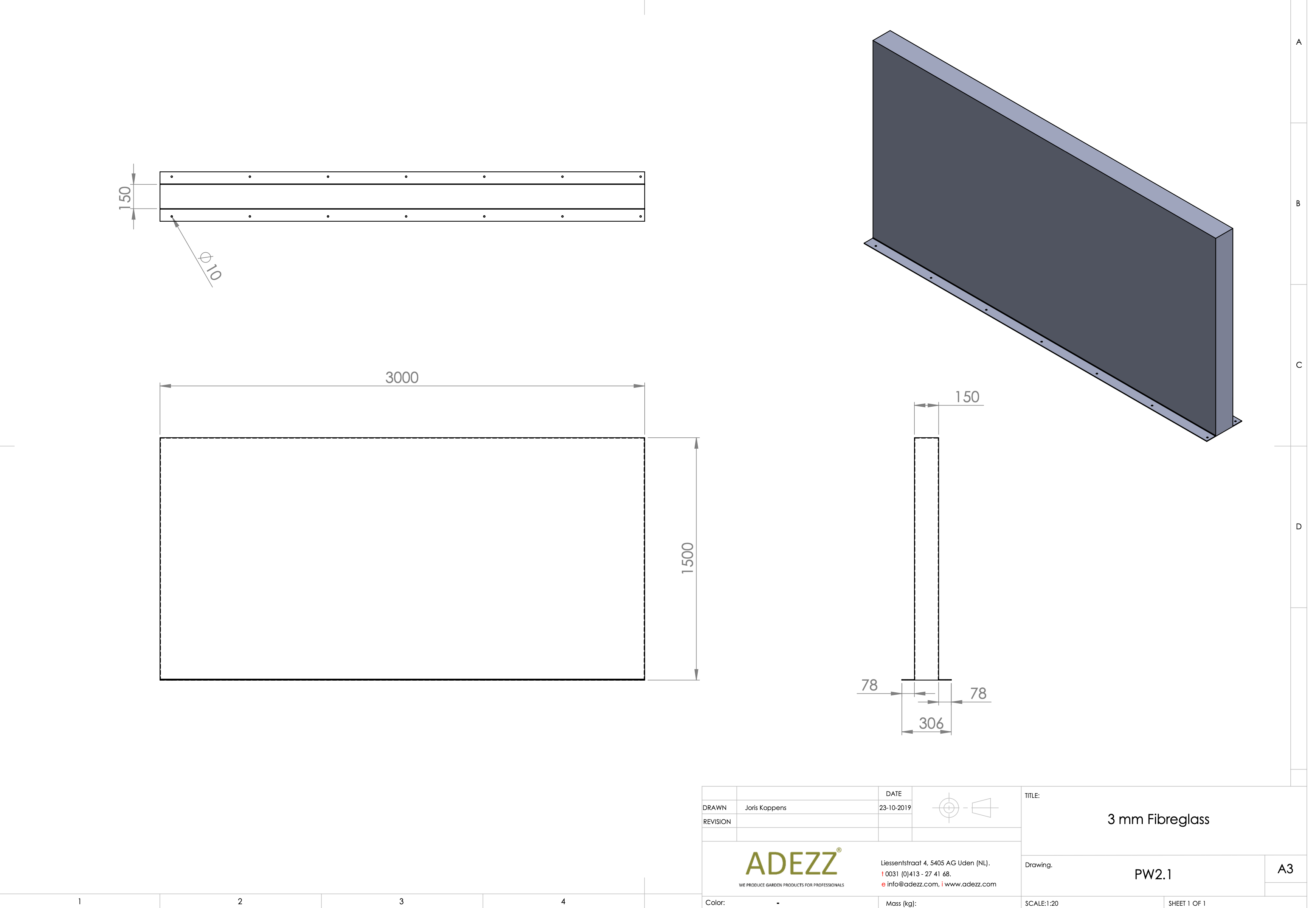 Adezz I Wand freistehend aus Fiberglas