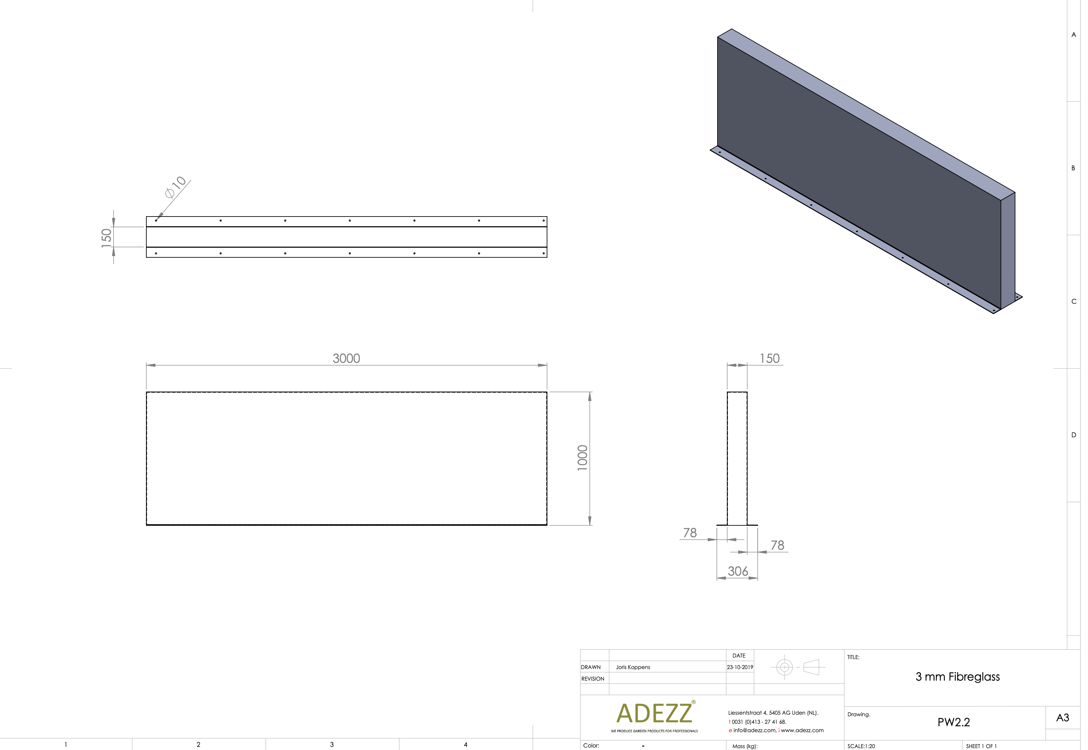 Adezz I Wand freistehend aus Fiberglas