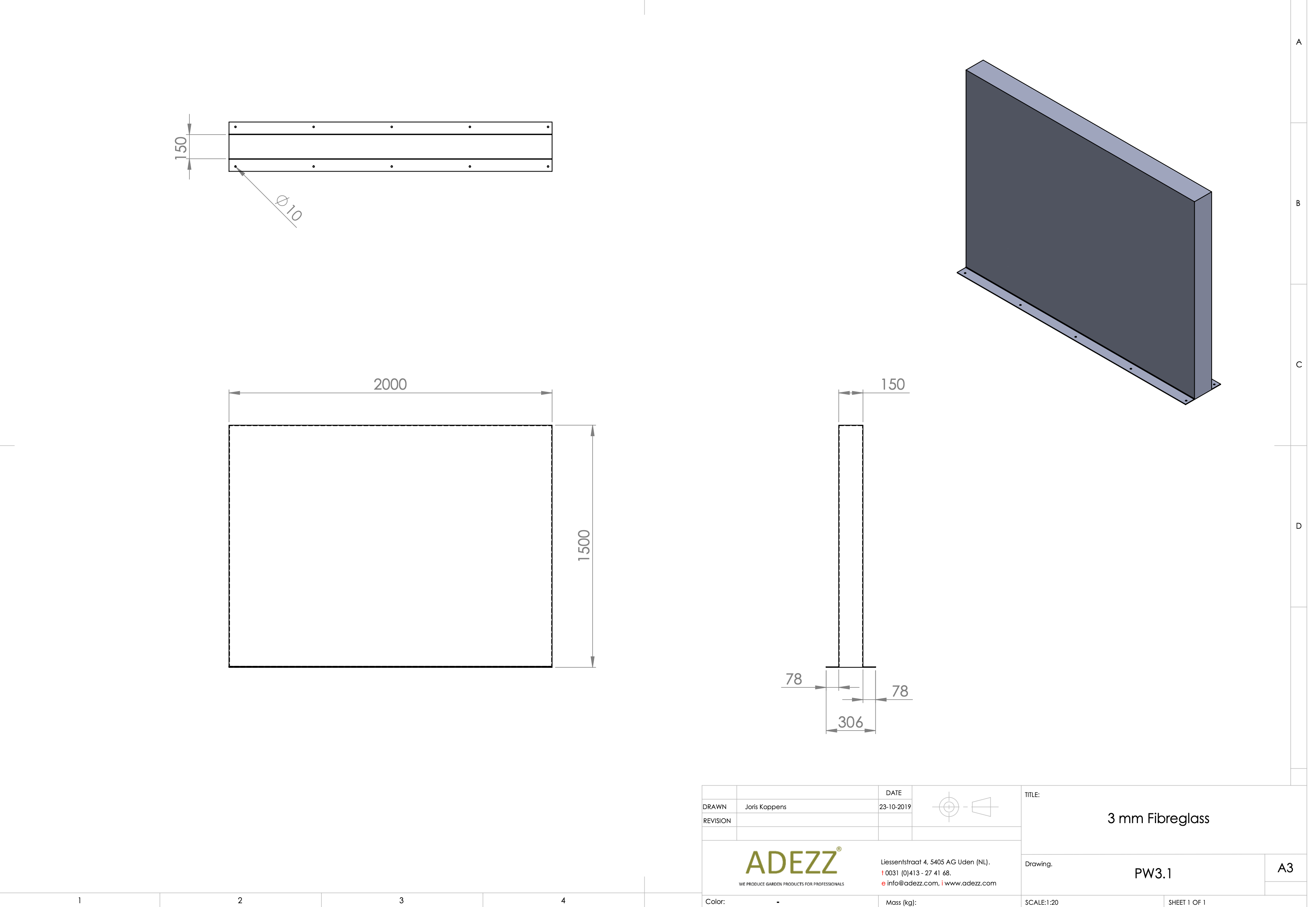 Adezz I Wand freistehend aus Fiberglas