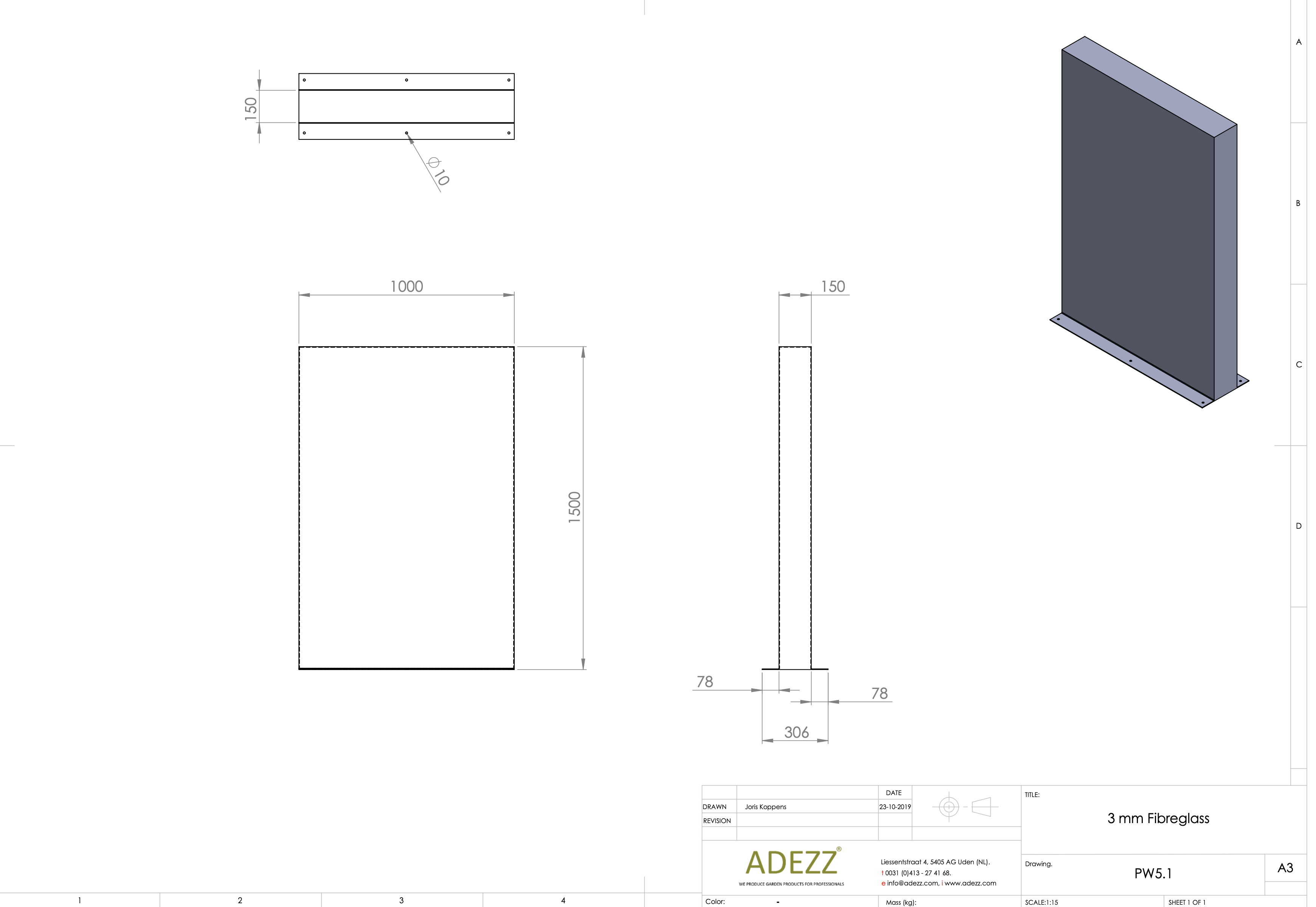 Adezz I Wand freistehend aus Fiberglas