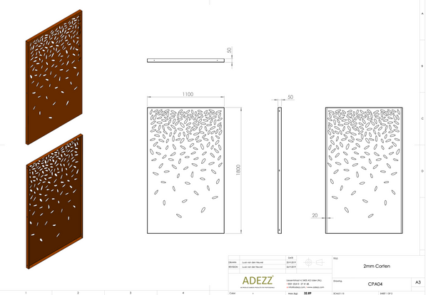 Corten steel panels with leaf pattern 