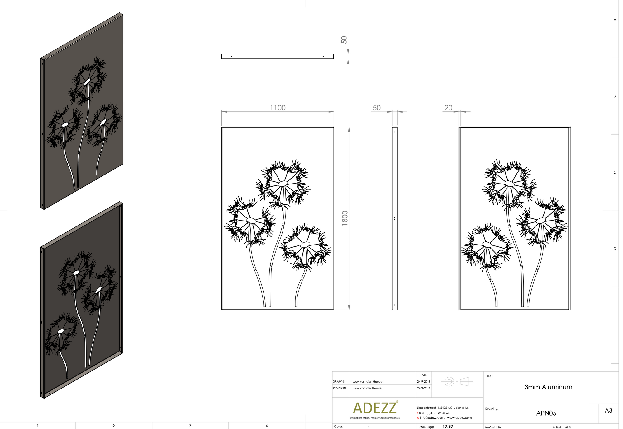 Panneaux en aluminium à motif floral 