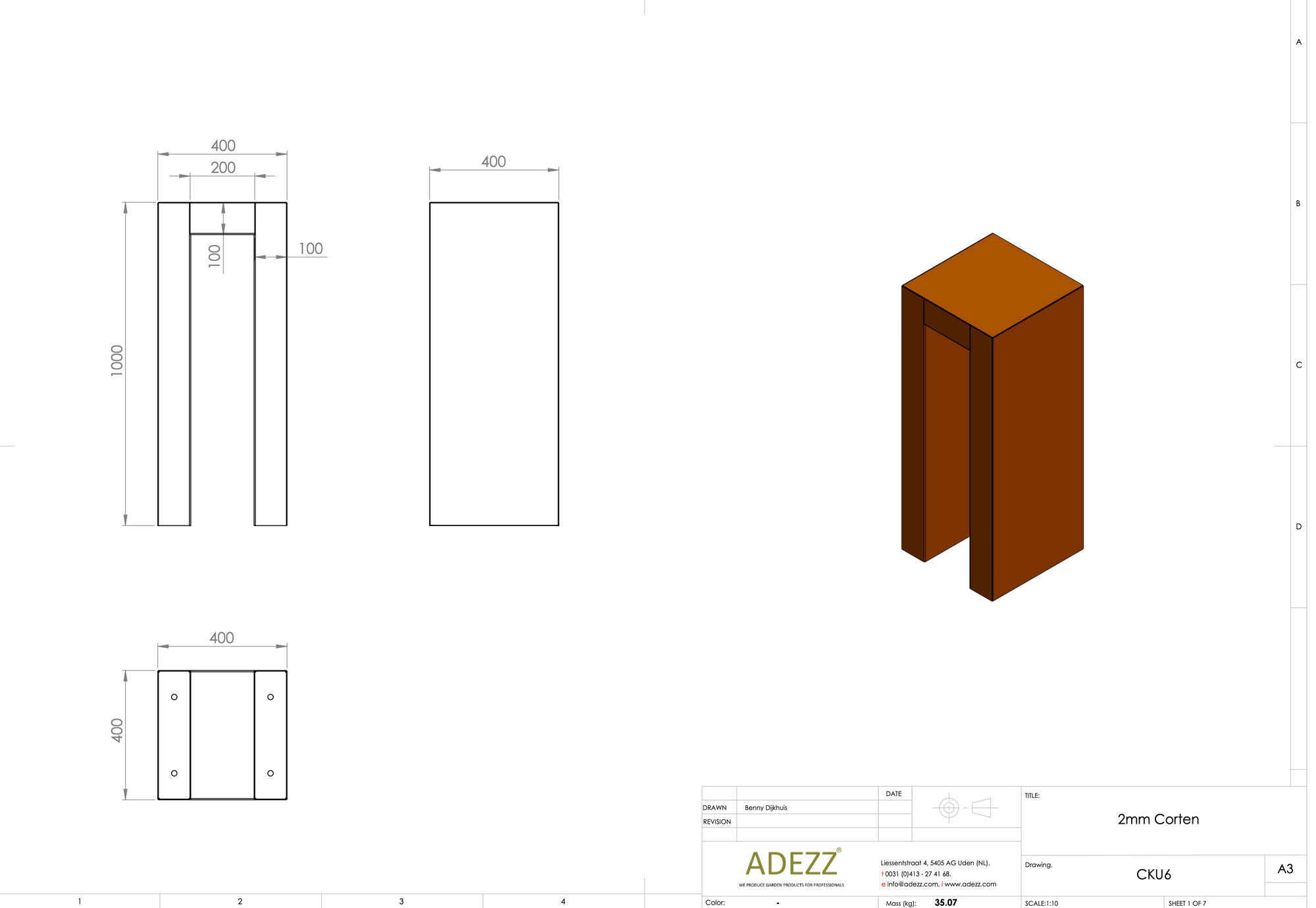 Adezz U-shaped base made of Corten steel 