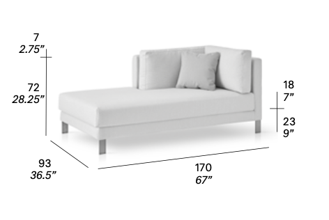 expormim | Slim Chaise Longue with left armrest