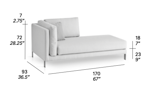 expormim | Slim Chaise Longue with right armrest