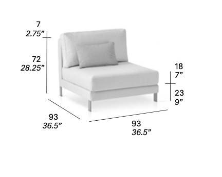 expormim | Slim Central Module without Armrests 93 cm