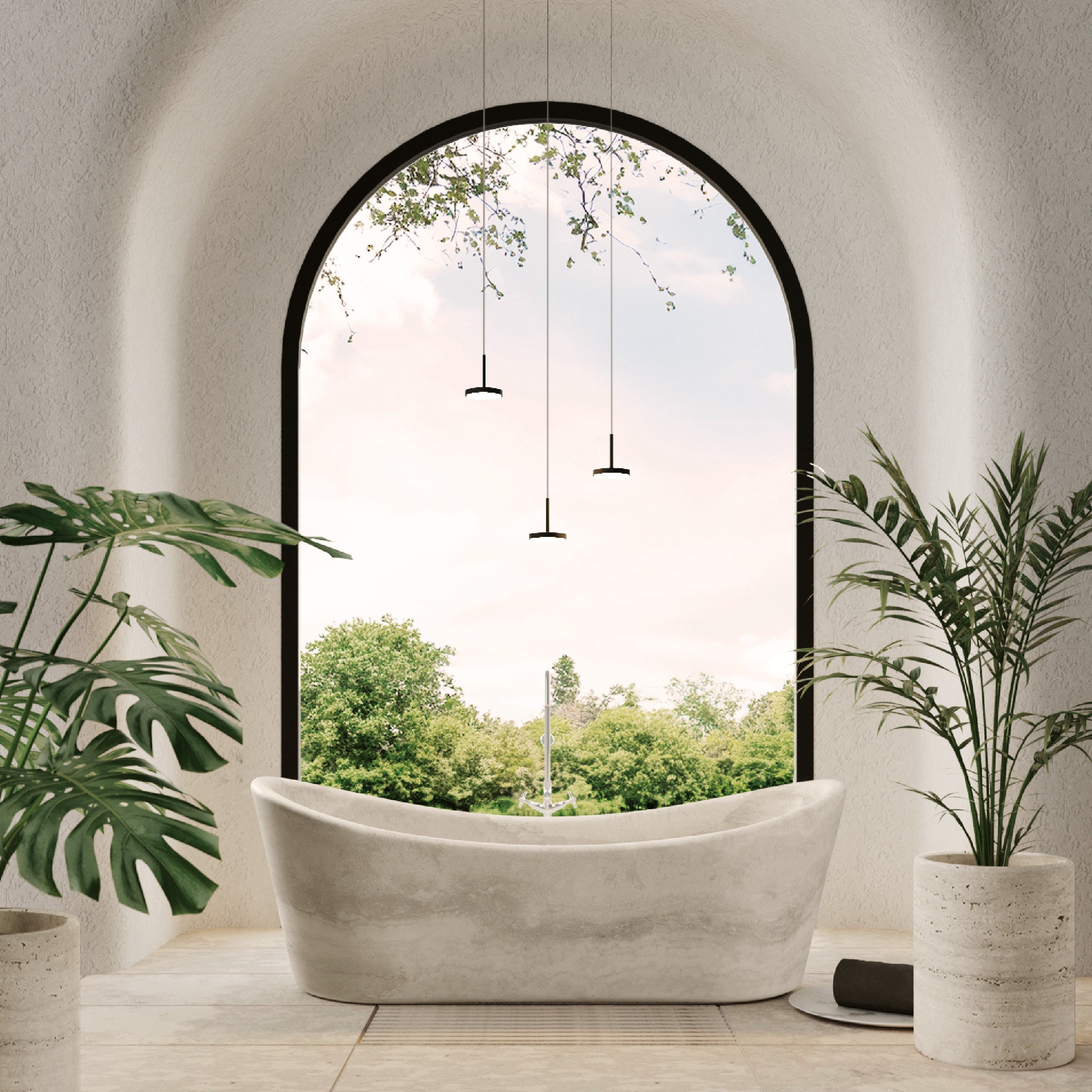 CARESI By VELTHA® – Monolithische Naturstein-Badewanne aus Carrara Marmor & Travertin