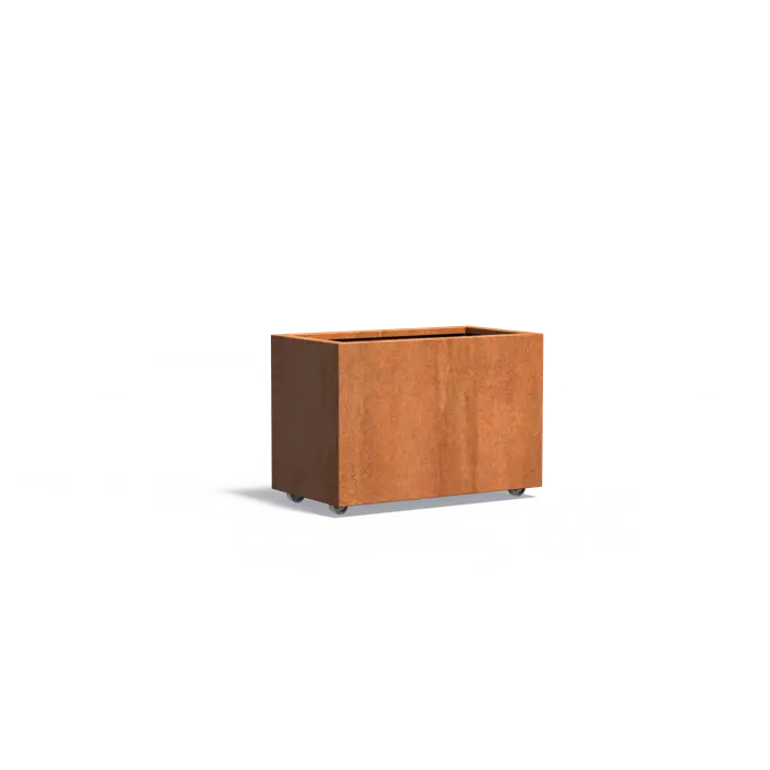 Adezz I Carrez mir Rädern aus Cortenstahl