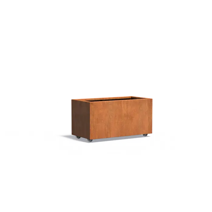 Adezz I Carrez mir Rädern aus Cortenstahl