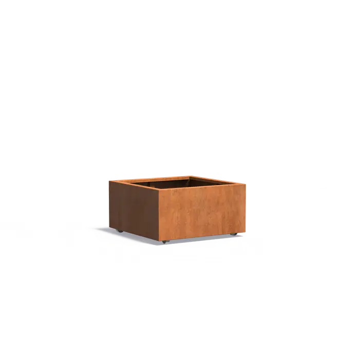 Adezz I Carrez mir Rädern aus Cortenstahl