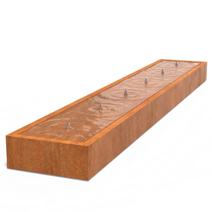 Adezz I Wassertisch aus Cortenstahl mit LED und Pumpe, rechteckig