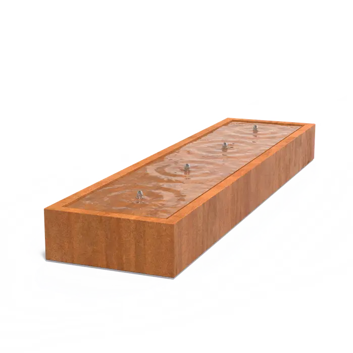 Adezz I Wassertisch aus Cortenstahl mit LED und Pumpe, rechteckig