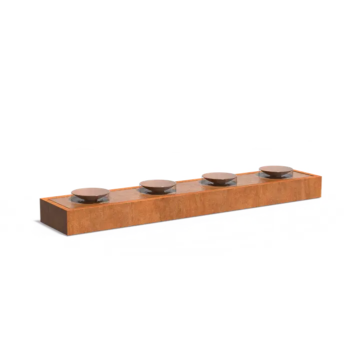 Rectangular water table with bowls made of Corten steel with LED and pump 