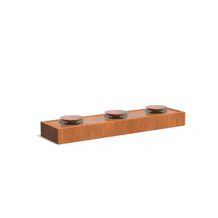 Adezz I Wassertisch mit Schalen aus Cortenstahl mit LED und Pumpe, rechteckig