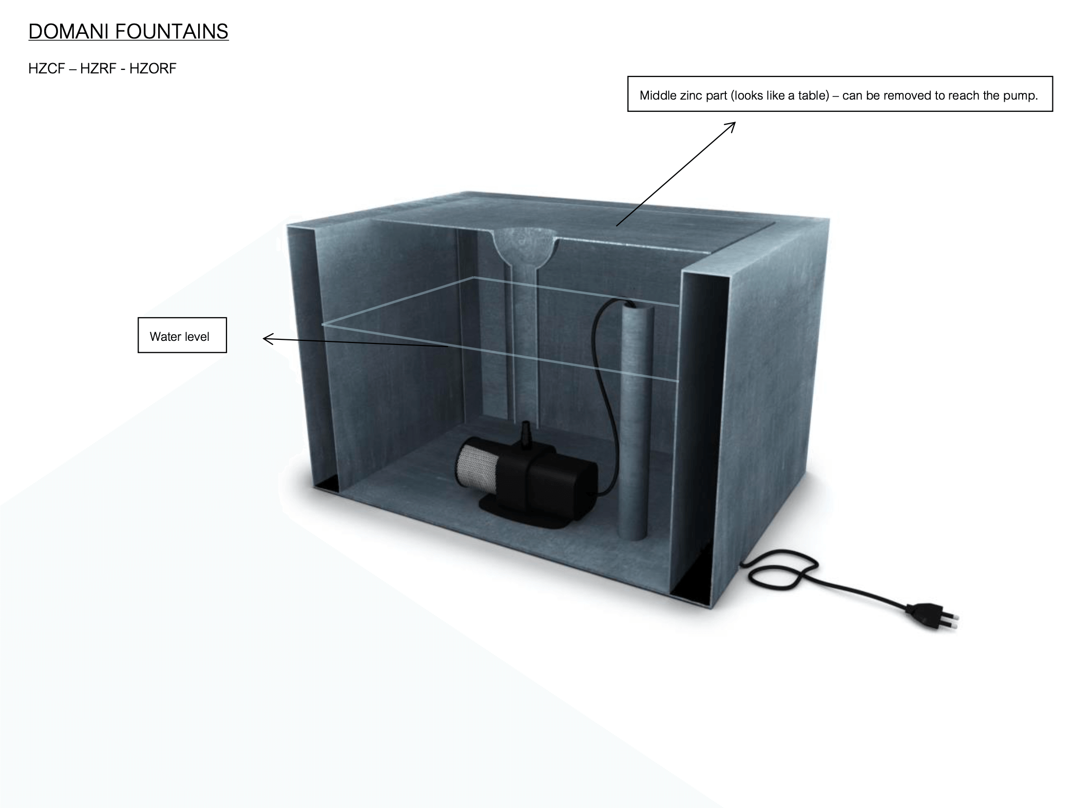 Domani Zink Fountains HZCF50 – Water Feature 80x80x50 cm