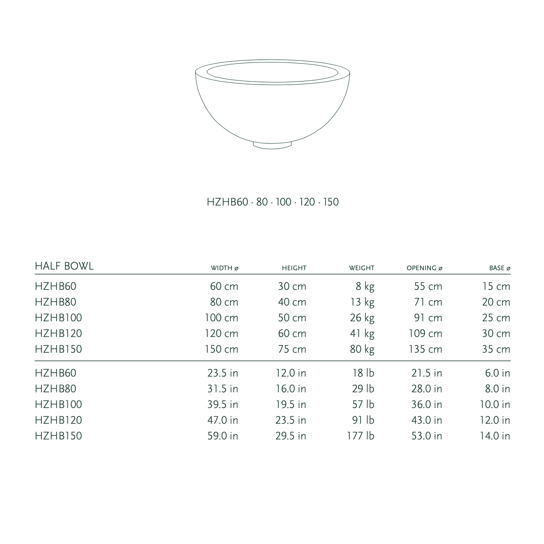 Domani Half Bowl Ø60–150cm Zinc/Copper