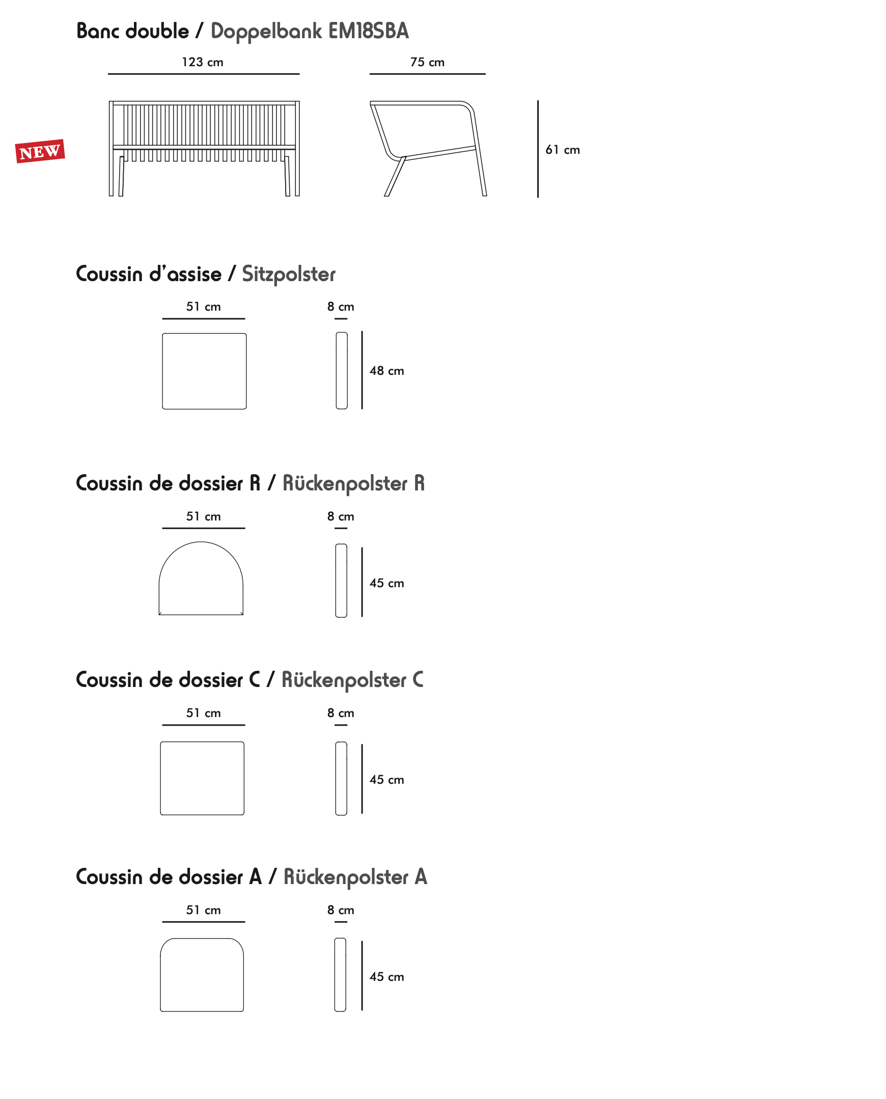 Ego Paris I Sutra Doppelbank 123 cm