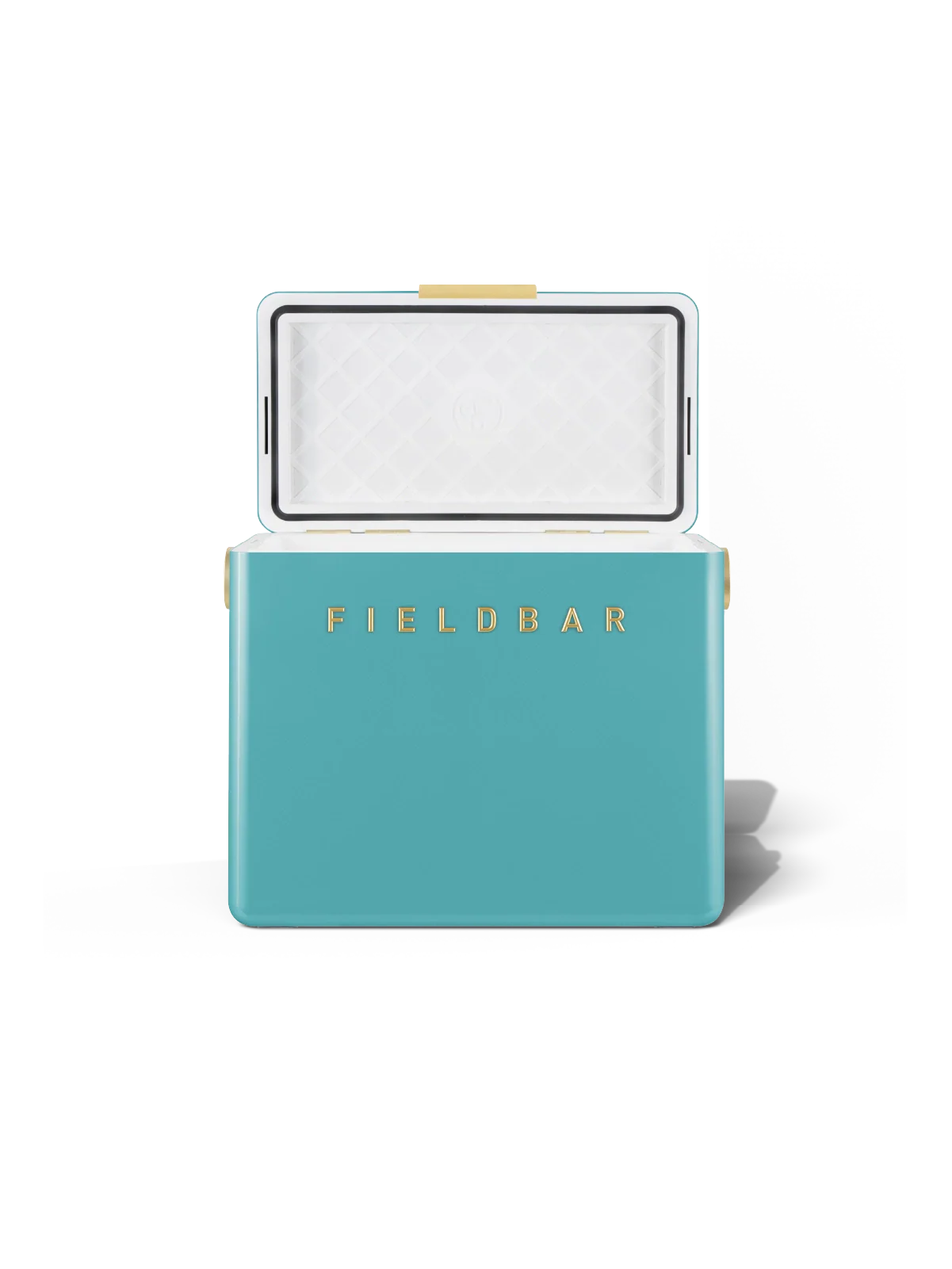 Fieldbar Gin Trunk Kühlbox Bazaruto Blue geöffnet mit Innenraum