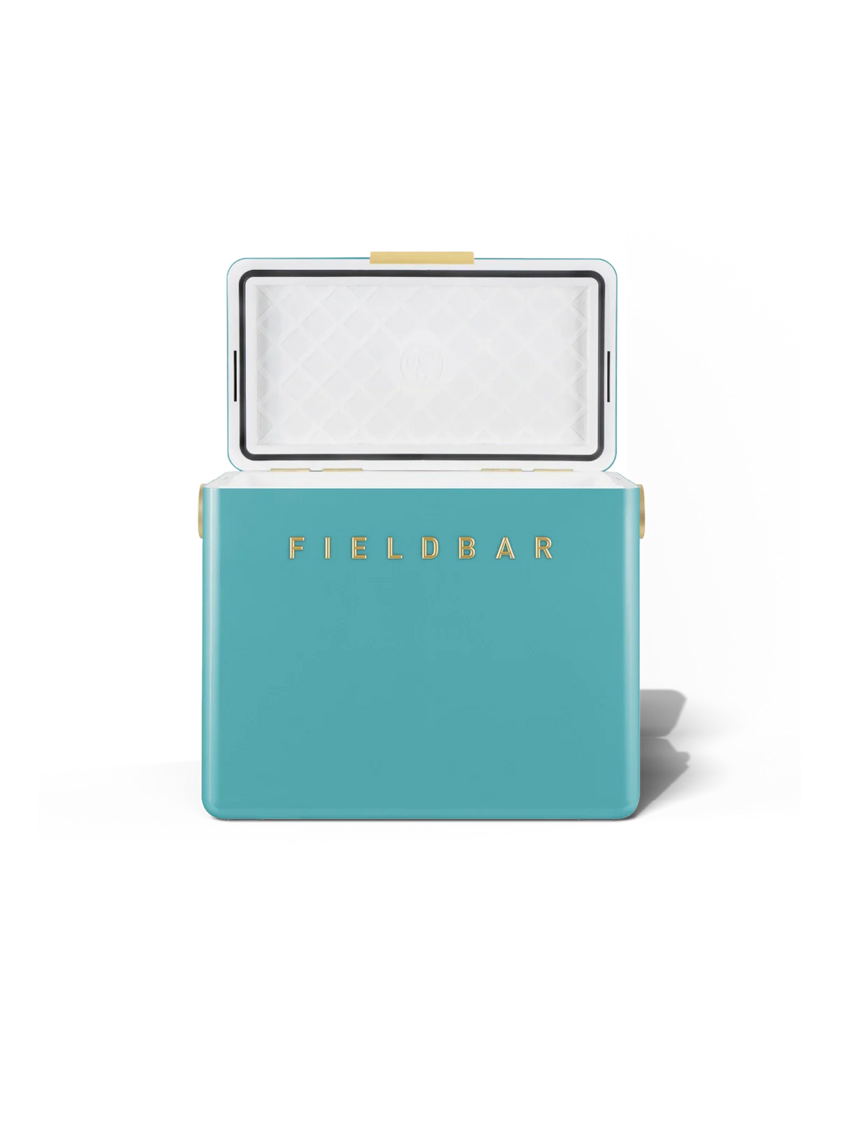Fieldbar Gin Trunk Kühlbox Bazaruto Blue geöffnet mit Innenraum