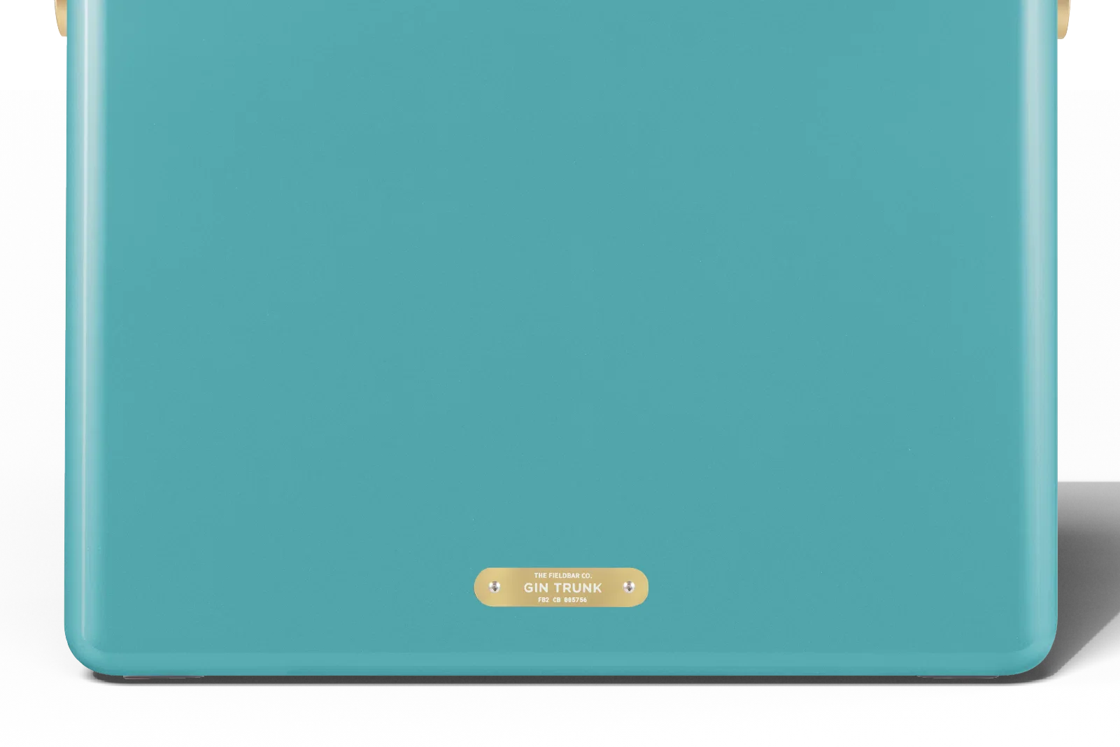 Detailansicht Fieldbar Gin Trunk Bazaruto Blue mit Messingplakette