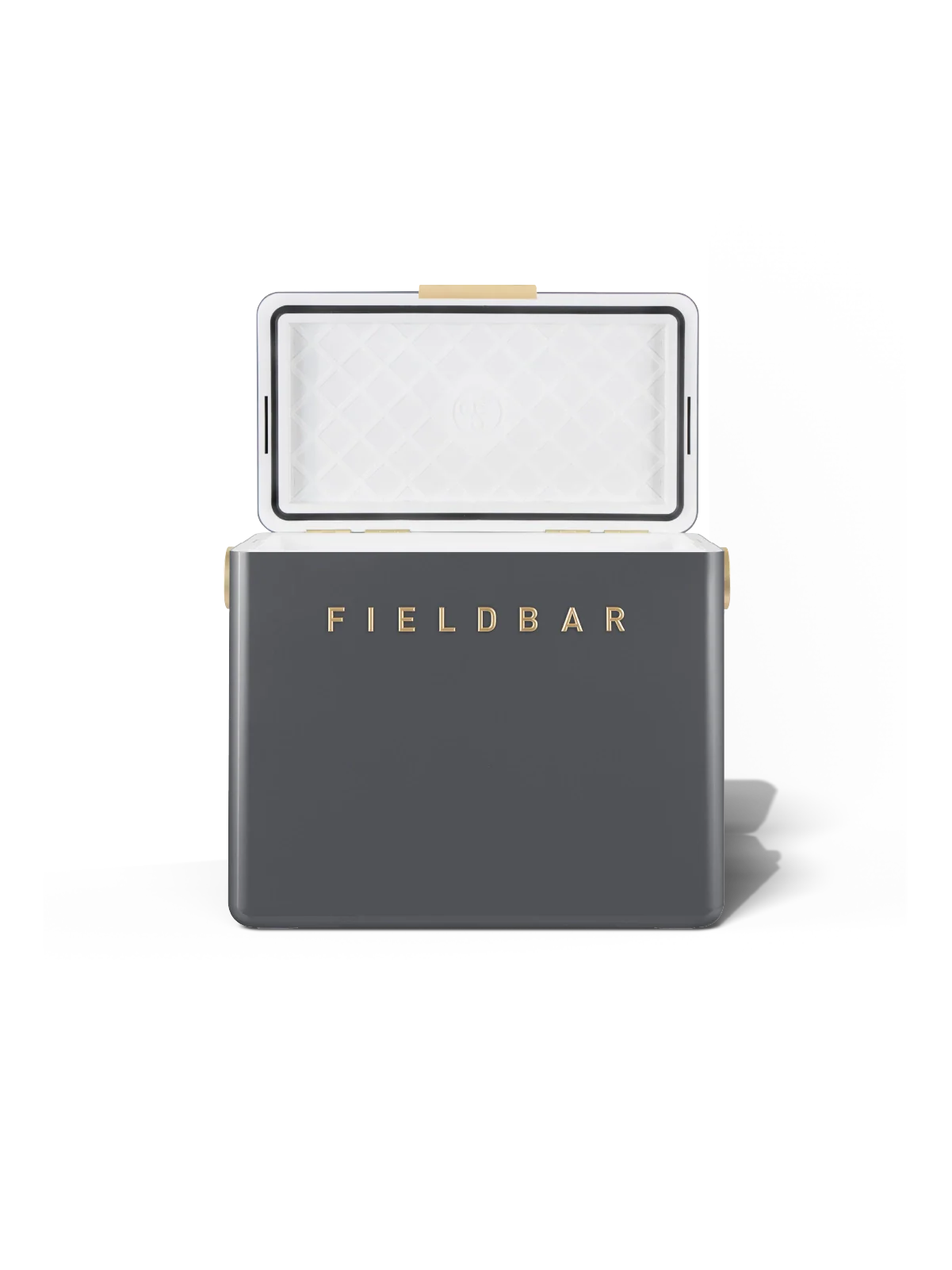 Fieldbar Gin Trunk Kühlbox Oyster Grey geöffnet mit Innenraum