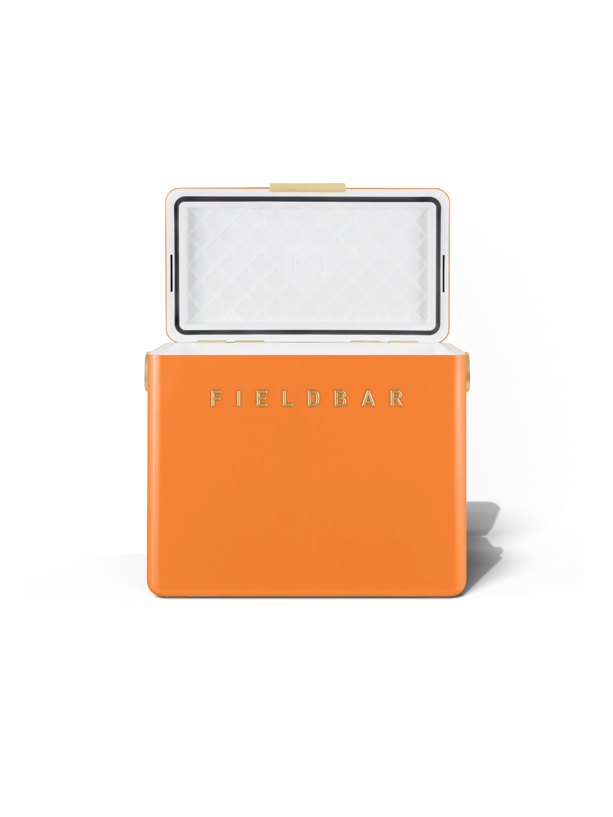 Fieldbar Gin Trunk Kühlbox Orchard Orange geöffnet mit Innenraum