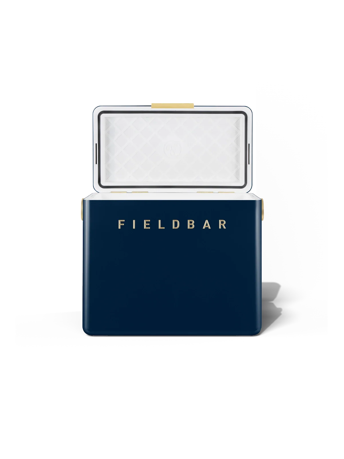 Fieldbar Gin Trunk Kühlbox Sea Boat Blue geöffnet mit Innenraum