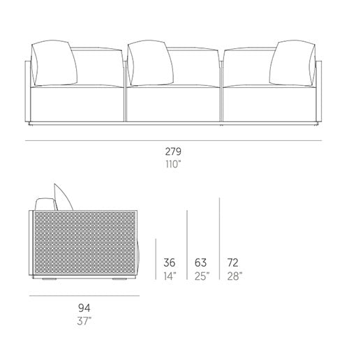 Gandia Blasco Bosc 3-Sitzer-Sofa 279 cm Maße