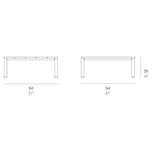 Gandia Blasco Bosc Loungetisch 94 cm, quadratisch Maße