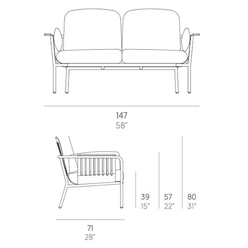 Gandia Blasco Capa 2-Sitzer Sofa 147 cm Maße