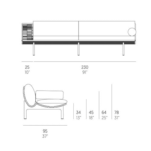 Gandia Blasco Dunne Sofa mit Ablagetisch 255 cm Maße