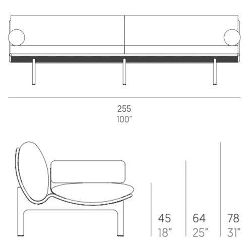 Gandia Blasco Dunne Sofa 255 cm Maße