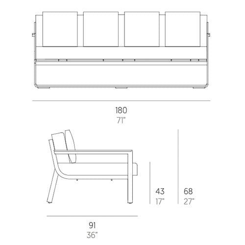 Gandia Blasco Flat 2-Sitzer Sofa 180 cm Maße