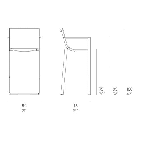 Gandia Blasco Flat Textil Barhocker mit hoher Rückenlehne und Armlehne Maße