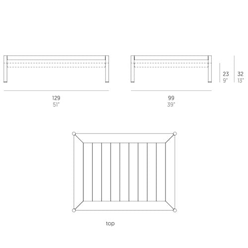 Gandia Blasco Lademadera Loungetisch 129 cm, rechteckig Maße