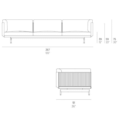 Gandia Blasco Onde 3-Sitzer Sofa 267 cm Maße