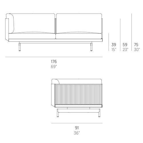Gandia Blasco Onde Abschlusssofa Sectional 1, rechts Maße