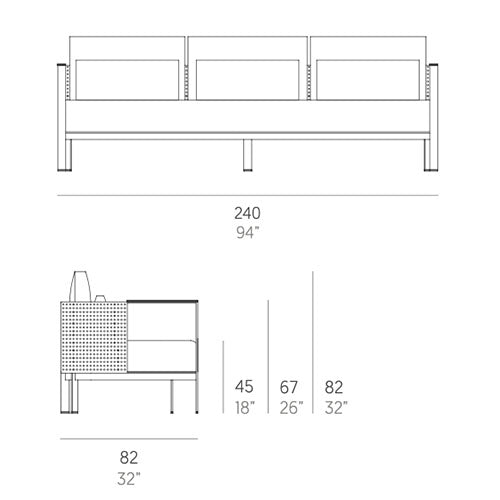 Gandia Blasco Solanas 3-Sitzer Sofa 240 cm Maße