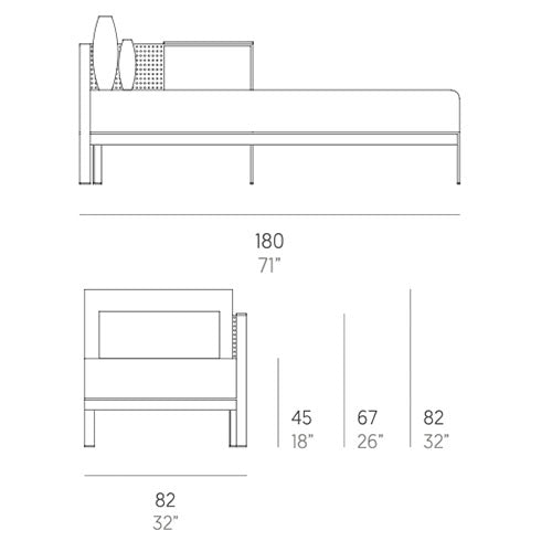 Gandia Blasco Solanas Sectional 2 Chaiselongue rechts Maße