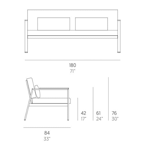 Gandia Blasco Timeless 2-Sitzer Sofa 180 cm Maße