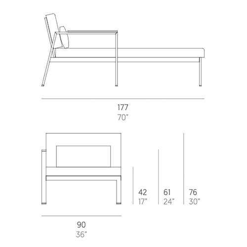 Gandia Blasco Timeless Sectional 2 Chaiselongue links Maße