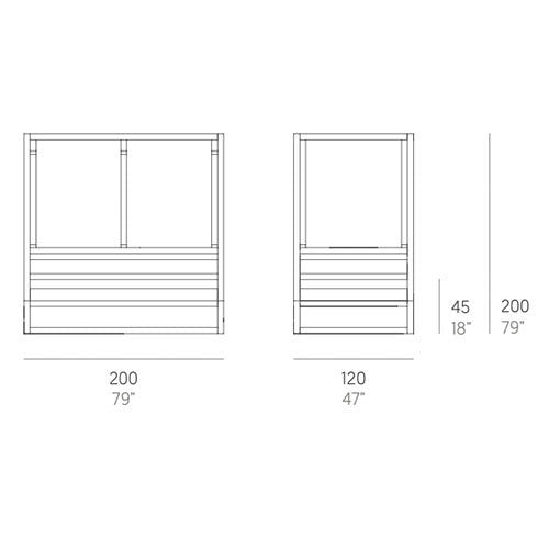 Gandia Blasco Tres al fresco, überdachtes Sofa Maße