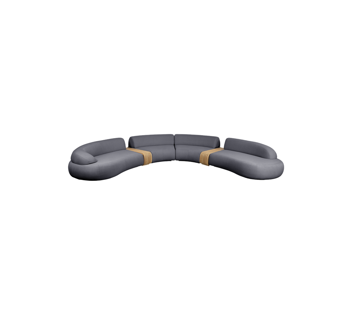Cane-Line Mellow 6-Sitzer Sofa mit zwei Tischmodulen 443 cm aus Teak mit Outdoor-Kissen – wetterfest für den Außenbereich