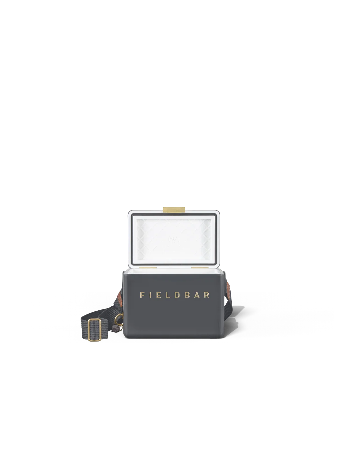 Fieldbar Mini Bar Kühlbox Oyster Grey geöffnet mit Innenraum