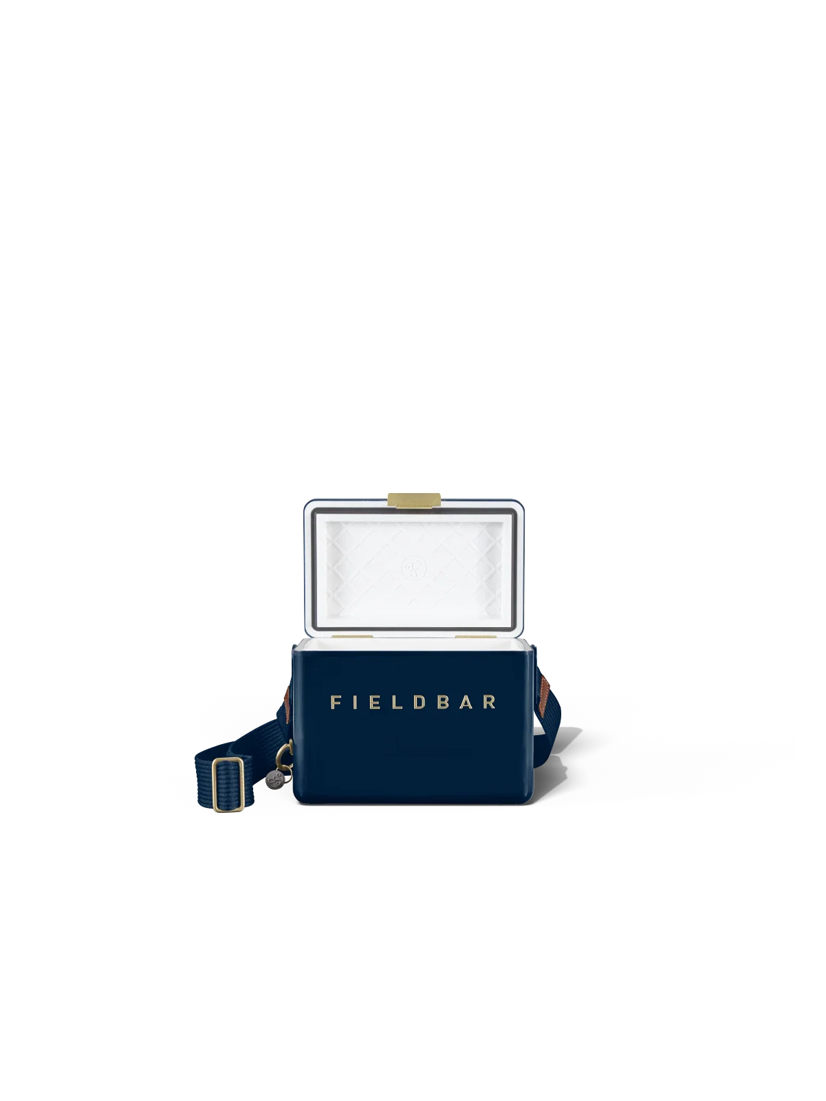 Fieldbar Mini Bar Kühlbox Sea Boat Blue geöffnet mit Innenraum