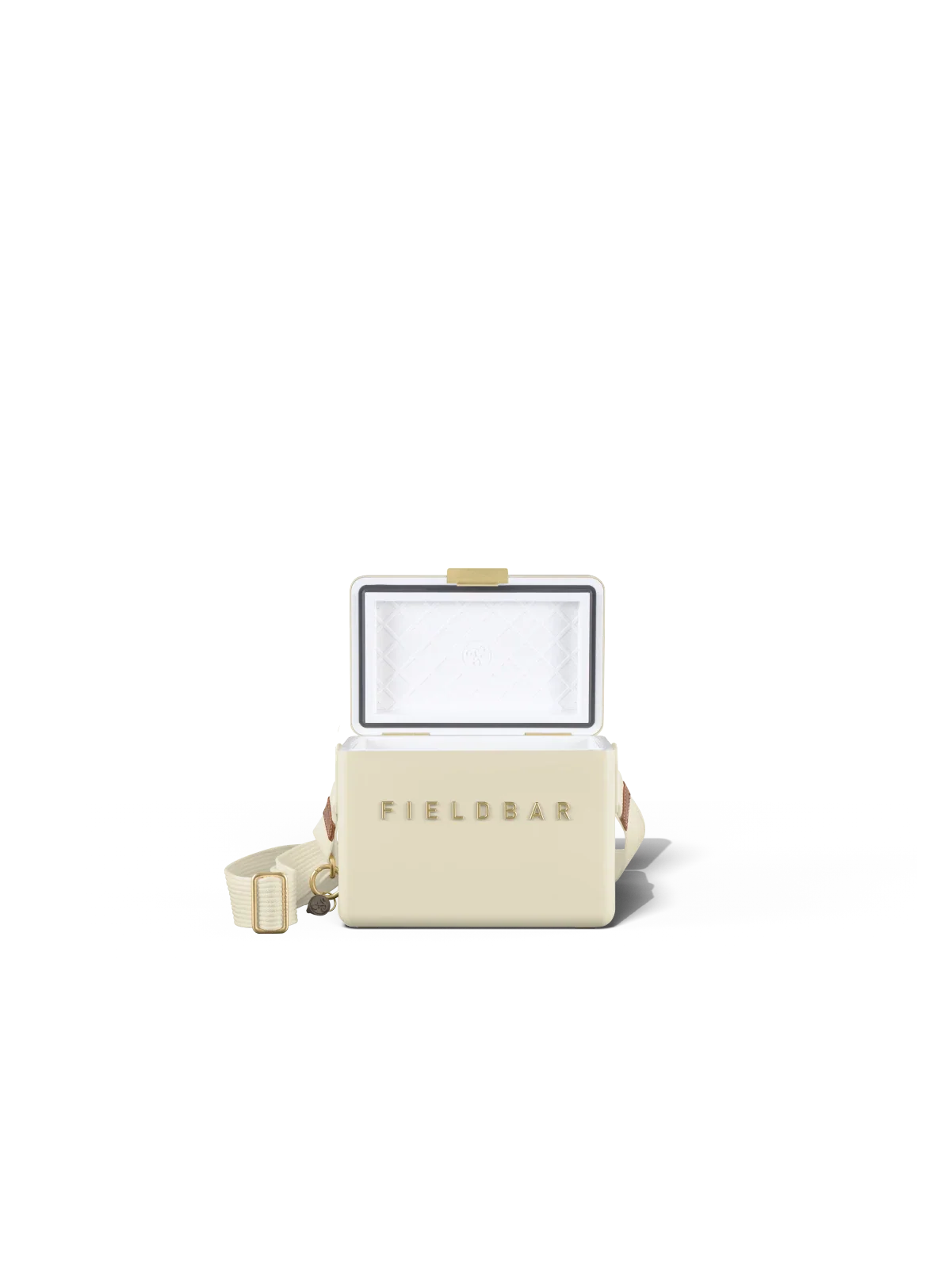 Fieldbar Mini Bar Kühlbox Safari White geöffnet mit Innenraum