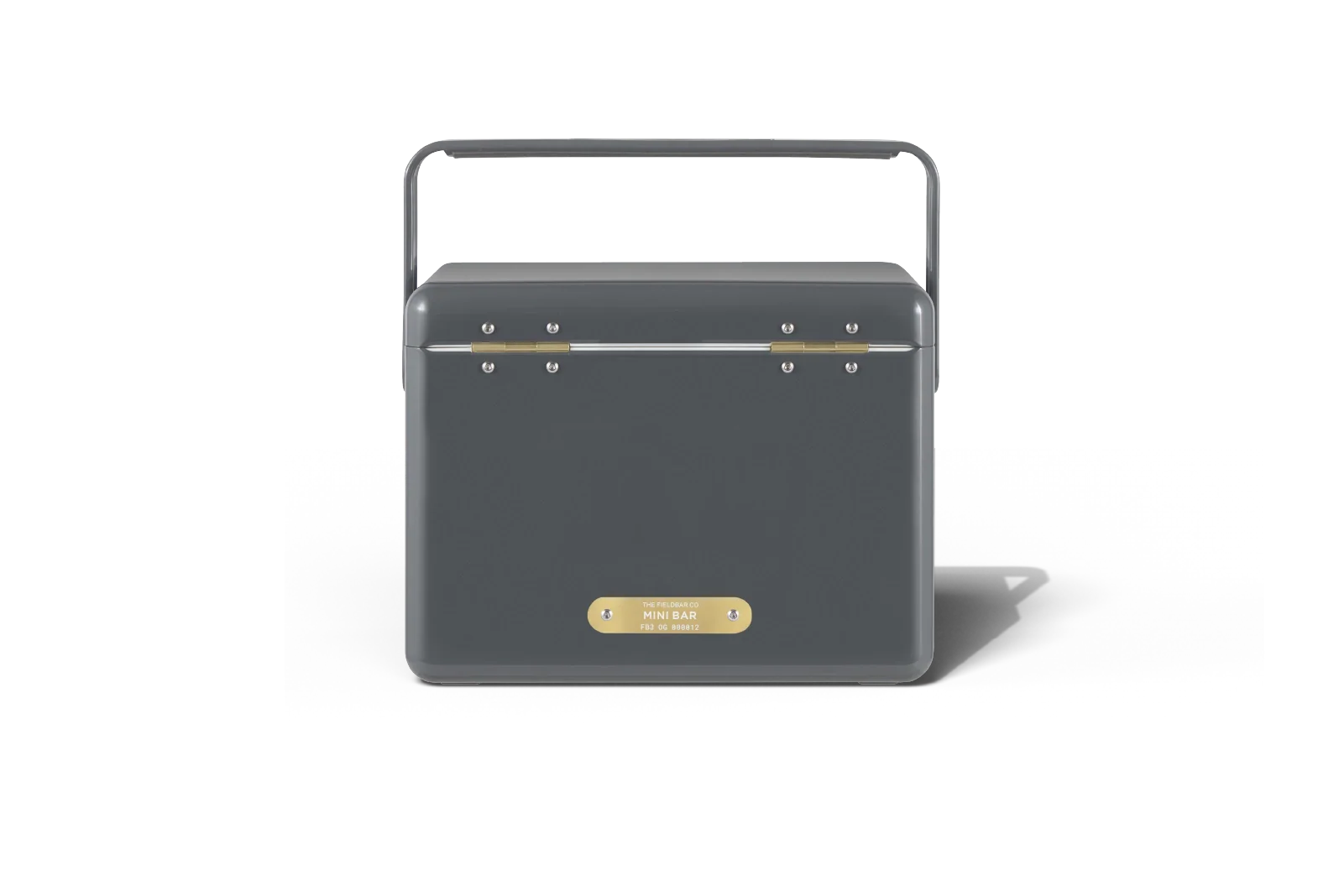 Detailansicht Fieldbar Mini Bar Oyster Grey mit Messingplakette